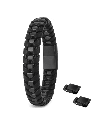 Himmelsflüsterer  Schwarzes Herren-Armband aus Edelstahl und Leder