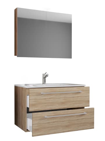 VCM 3-tlg. Waschplatz Waschtisch Badinos Schublade SP in Sonoma-Eiche