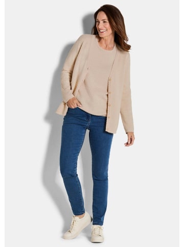 GOLDNER Kurzgröße:  Baumwoll-Feinstrickjacke, Langarm in beige