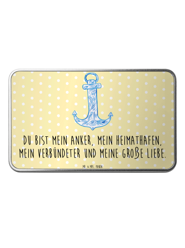 Mr. & Mrs. Panda Geschenkbox Anker Blau mit Spruch in Gelb Pastell