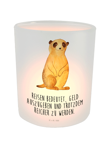 Mr. & Mrs. Panda Windlicht aus Glas Erdmännchen mit Spruch in Transparent