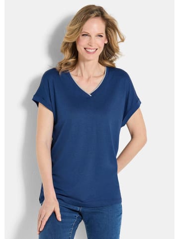 GOLDNER Kurzgröße:  Blusenshirt Elegantes Kurzarmoberteil mit Glanz in royalblau