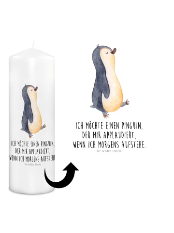 Mr. & Mrs. Panda Stumpenkerze Pinguin mHerzieren mit Spruch in Weiß