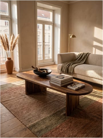 KADIMA DESIGN Couchtisch oval, Massivholz, mit Klarlack versiegelt in Dunkles Massivholz