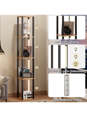 ABRIHOME Standregal in Natur Schwarz 26x26x165 cm mit LED 4 Ebenen