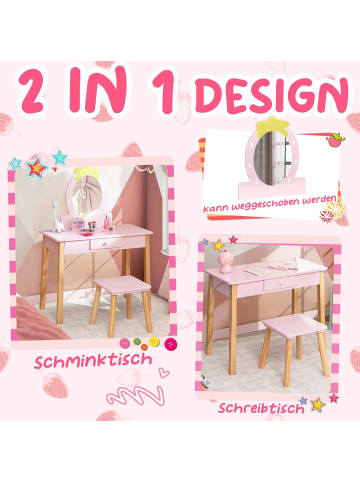 COSTWAY 2-in-1-Schminktisch Set in Rosa