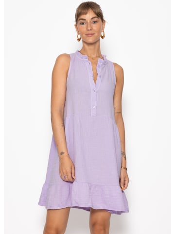 SASSYCLASSY Ärmelloses Musselin Kleid mit Volants und floralem Print in Flieder