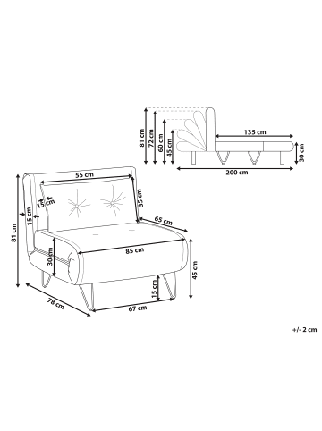 Beliani Einzelsofa VESTFOLD in Grün/Gold - (W) 85 x (H) 45 x (L) 78 cm