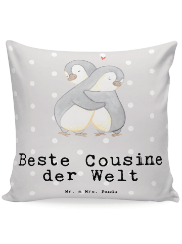 Mr. & Mrs. Panda Kissen 40x40 Pinguin Beste Cousine der Welt mit... in Grau Pastell