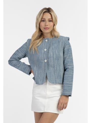 DreiMaster Vintage Damen Kurze Blazerjacke in Blau Wollweiss Streifen