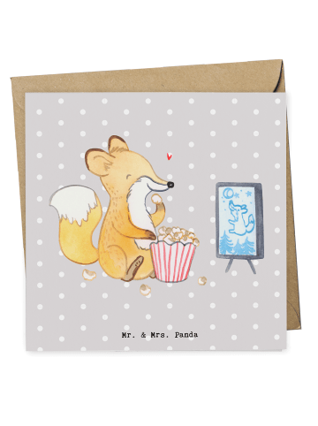 Mr. & Mrs. Panda Grußkarte Fuchs Filme gucken ohne Spruch in Grau Pastell
