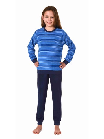 NORMANN langarm Frottee Schlafanzug Pyjama Bündchen Streifen - 77441 in blau