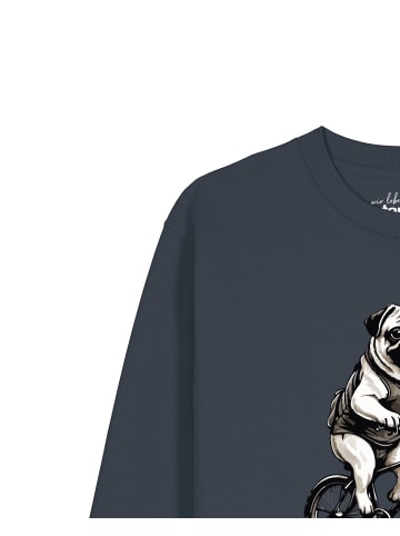 wat? Apparel Sweatshirt Mops auf Fahrrad in India Ink Grey
