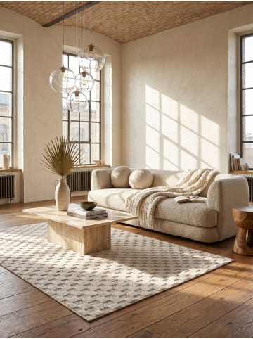 KADIMA DESIGN Flachgewebe-Teppich Schachbrett Grafisch Modern Pflegeleicht in Creme