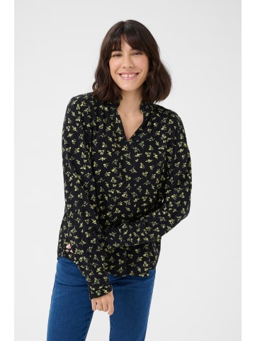 Kaffe Langarm-Bluse KAemine Regular fit in Black/Green Lettuce Ditzy