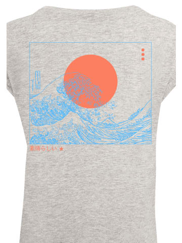F4NT4STIC Damen T-Shirt PLUS SIZE Kanagawa Welle in grau meliert