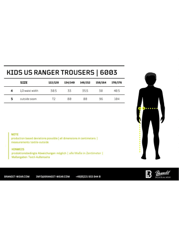 Brandit Kinder Cargohose "Kids Us Ranger Pants" in Grün
