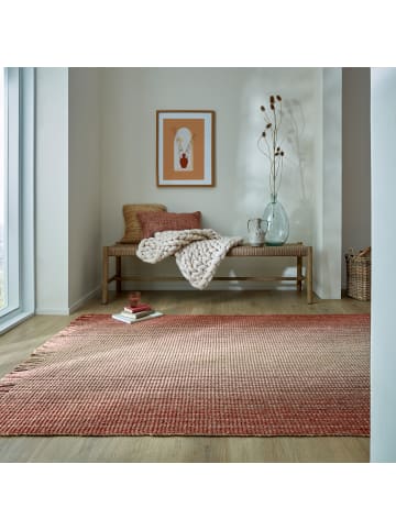 KADIMA DESIGN Teppich Jute-Wolle Farbverlauf, beidseitig nutzbar, handgewebt in Rot
