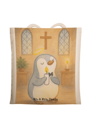 Mr. & Mrs. Panda Stofftasche Pinguin Kommunion Design ohne Spruch in Weiß