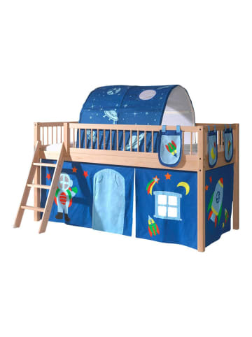 58 aufm Kessel HALBHOHES BETT Kelci 90x200 Textilset Astro mit Tunnel Buche massiv