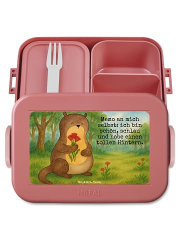 Mr. & Mrs. Panda Brotdose Otter Blumenstrauß Design mit Spruch in Rot Pastell