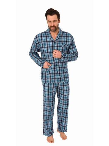 NORMANN Flanell Pyjama Schlafanzug zum durchknöpfen in marine