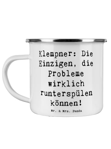 Mr. & Mrs. Panda Camping Emaille Tasse Spruch Klempner Experten ... in Weiß