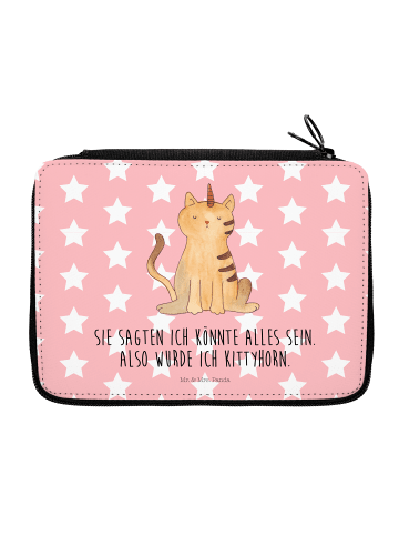 Mr. & Mrs. Panda Federmappe Einhorn Katze mit Spruch in Rot Pastell