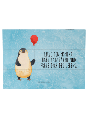 Mr. & Mrs. Panda Holzkiste Pinguin Luftballon mit Spruch in Eisblau