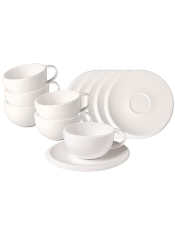 Villeroy & Boch 6er Set Kaffeetassen mit Untertassen NewMoon 190 ml weiß in weiß