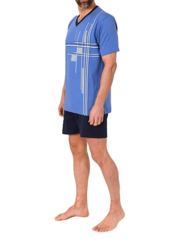 NORMANN Shorty Schlafanzug kurzarm Pyjama Frontprint Übergrösen in blau