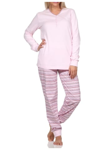 NORMANN Langarm Schlafanzug Pyjama Bündchen Ethnolook - 84680 in rosa