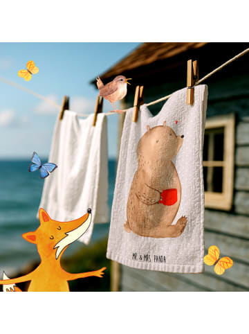 Mr. & Mrs. Panda Handtuch Klein Bär Kaffee ohne Spruch in Grau Pastell