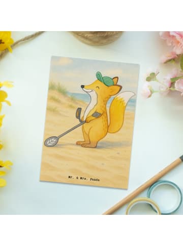 Mr. & Mrs. Panda Postkarte Fuchs Metalldetektor Design ohne Spruch in Weiß