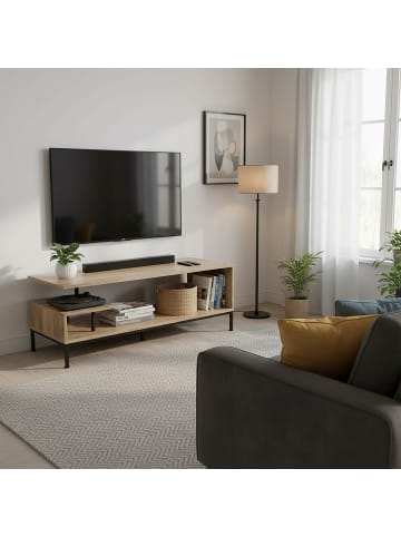 relaxdays TV-Lowboard in Natur/ Schwarz - (B)106 x (H)40 x (T)39,5 cm