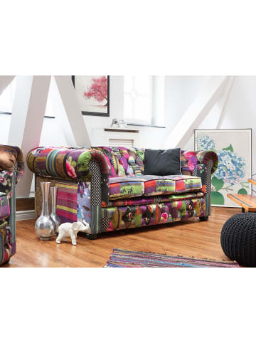 Beliani 3-Sitzer Sofa CHESTERFIELD in Bunt/Lila/Grün - (W) 200 x (H) 71 x (L) 96 cm