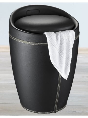 Wenko Pouf CANDY BLACK - Wäschekorb, 2 in 1 in Schwarz, (B) 36 x (H) 51 x (L) 36 cm