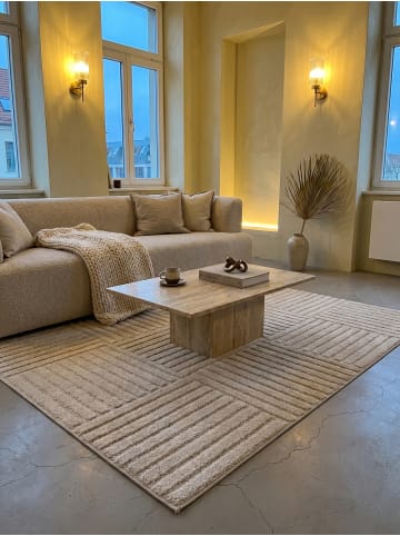 KADIMA DESIGN Hochflorteppich 3D Bögen Boho Waschbar Wohnzimmer in Creme