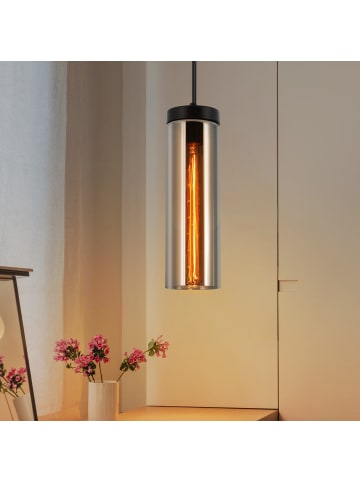 ZMH Pendelleuchte in rauchgrau 1-flammige E27 rund Glas H 120cm