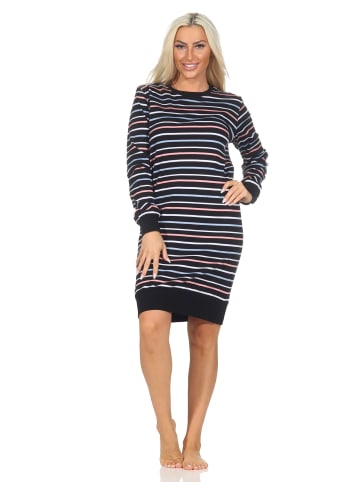 NORMANN Interlock Nachthemd langarm Streifenoptik - 87708 in schwarz