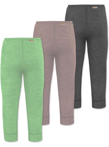 Normani Outdoor Sports 3er Pack Baby Merino Hose Unterhose Tutira in Anthrazit/Rosa/Grün