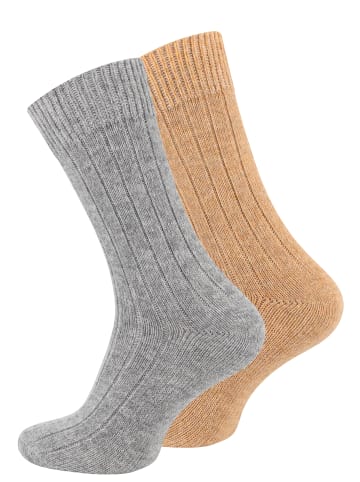 Cotton Prime® 2 Paar Wollsocken Alpaka Socken in hellgrau/beige