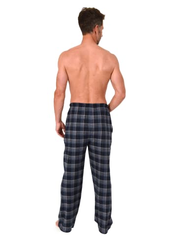 NORMANN Lange Schlafanzug Pyjama Flanell Hose kariert - 88087 in grau/marine