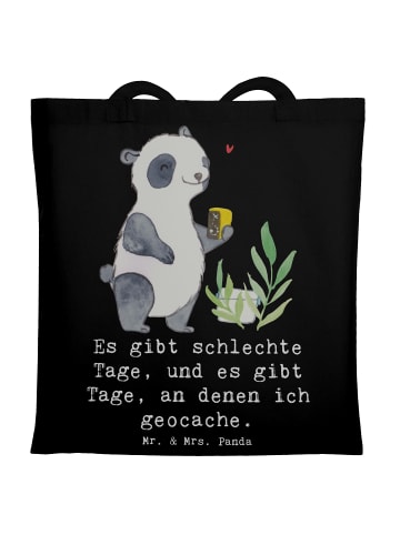 Mr. & Mrs. Panda Henkeltasche Panda Geocaching mit Spruch in Schwarz