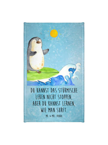 Mr. & Mrs. Panda Handtuch Pinguin Surfer mit Spruch in Eisblau