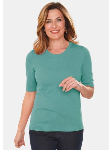 GOLDNER Kurzgröße: Strickset aus Jacke, Halbarmpullover in eukalyptus