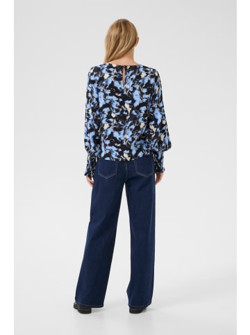 Kaffe Langarm-Bluse KAlura Regular fit in Black/Blue Graphic Strokes