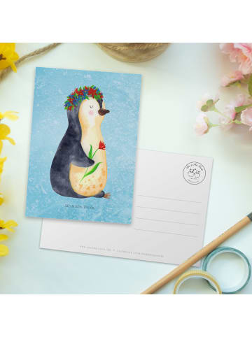 Mr. & Mrs. Panda Wanddeko Pinguin Blumen ohne Spruch in Eisblau