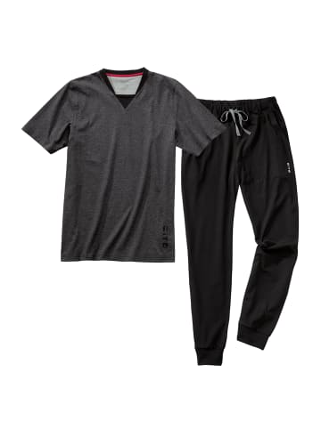 CiTO Schlafanzug - T-Shirt mit Hose lang mit Bund Night & Home in Grau / Schwarz