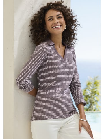 Vivance Langarm-Poloshirt in taupe-creme